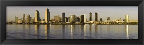 Framed Reflection of skyscrapers in water at sunset, San Diego, California, USA Print