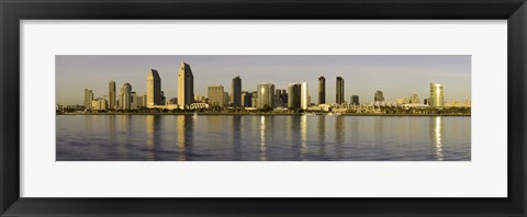 Framed Reflection of skyscrapers in water at sunset, San Diego, California, USA Print