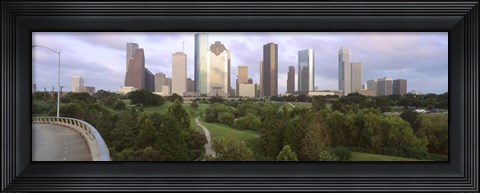 Framed Skyscrapers against cloudy sky, Houston, Texas Print