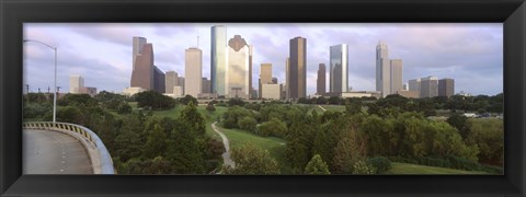 Framed Skyscrapers against cloudy sky, Houston, Texas Print