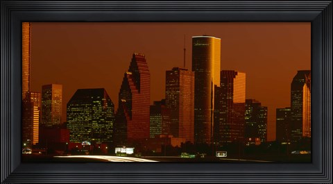 Framed Skyscrapers in a city at sunset, Houston, Texas, USA Print