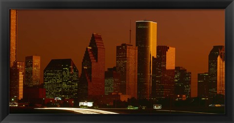 Framed Skyscrapers in a city at sunset, Houston, Texas, USA Print