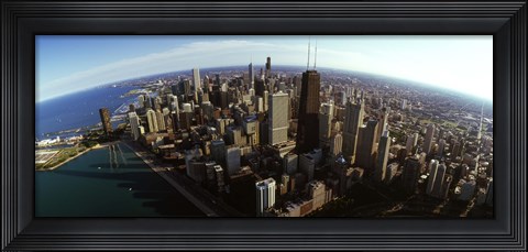 Framed Aerial view of Chicago and lake, Cook County, Illinois, USA 2010 Print
