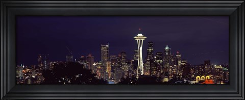 Framed Skyscrapers and Space Needle Lit Up at Night Print