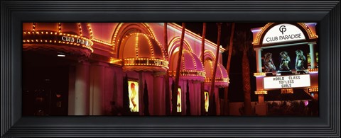 Framed Strip club lit up at night, Las Vegas, Nevada Print
