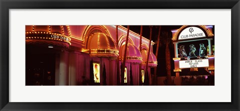 Framed Strip club lit up at night, Las Vegas, Nevada Print