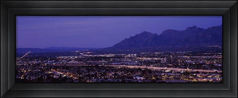 Framed Aerial view of a city at night, Tucson, Pima County, Arizona Print