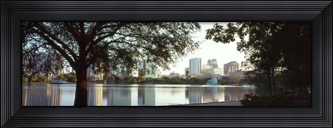 Framed Lake Eola, Orlando, Florida (black &amp; white) Print