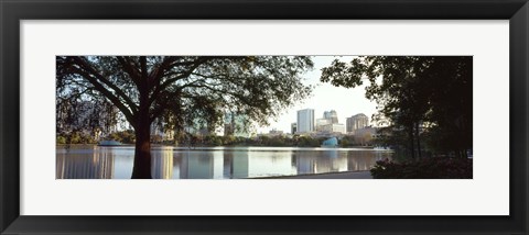 Framed Lake Eola, Orlando, Florida (black &amp; white) Print