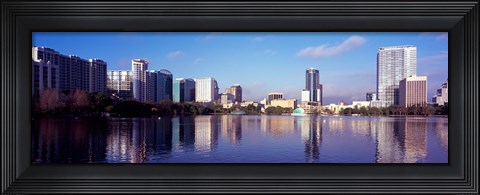Framed Buildings Reflecting in Lake Eola, Orlando, Florida Print