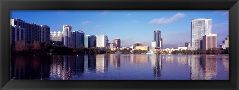 Framed Buildings Reflecting in Lake Eola, Orlando, Florida Print