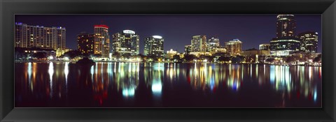 Framed Buildings at night, Lake Eola, Orlando, Florida Print