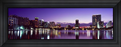 Framed Buildings lit up at night in a city, Lake Eola, Orlando Print