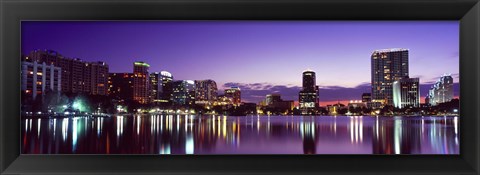 Framed Buildings lit up at night in a city, Lake Eola, Orlando Print