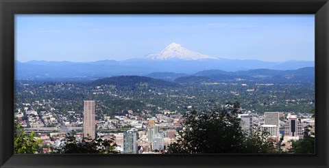 Framed High angle view of a city, Mt Hood, Portland, Oregon, USA 2010 Print