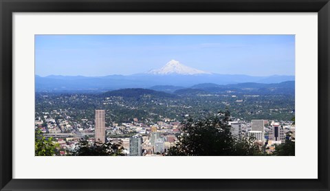 Framed High angle view of a city, Mt Hood, Portland, Oregon, USA 2010 Print