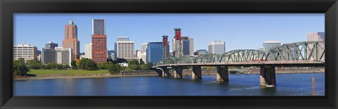 Framed Bridge across a river, Hawthorne Bridge, Willamette River, Multnomah County, Portland, Oregon, USA 2010 Print