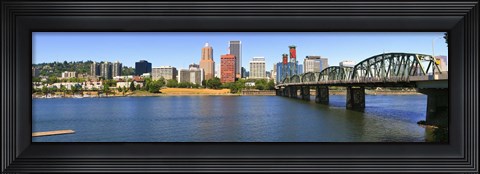 Framed Bridge across the river, Hawthorne Bridge, Willamette River, Portland, Multnomah County, Oregon, USA Print
