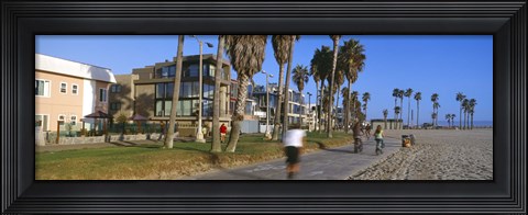 Framed People riding bicycles near a beach, Venice Beach, City of Los Angeles, California, USA Print