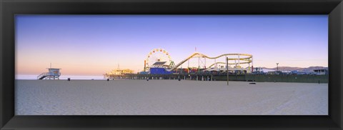 Framed Ferris wheel lit up at dusk, Santa Monica Beach, Santa Monica Pier, Santa Monica, Los Angeles County, California, USA Print