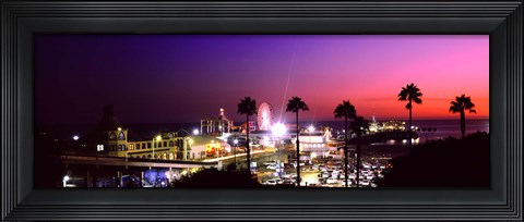 Framed Amusement park lit up at night, Santa Monica Beach, Santa Monica, Los Angeles County, California, USA Print