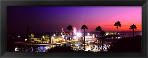 Framed Amusement park lit up at night, Santa Monica Beach, Santa Monica, Los Angeles County, California, USA Print