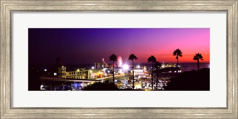Framed Amusement park lit up at night, Santa Monica Beach, Santa Monica, Los Angeles County, California, USA Print