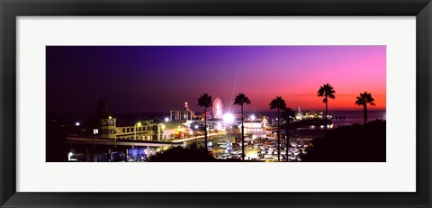 Framed Amusement park lit up at night, Santa Monica Beach, Santa Monica, Los Angeles County, California, USA Print