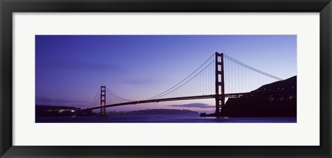 Framed Silhouette of suspension bridge across a bay, Golden Gate Bridge, San Francisco Bay, San Francisco, California, USA Print