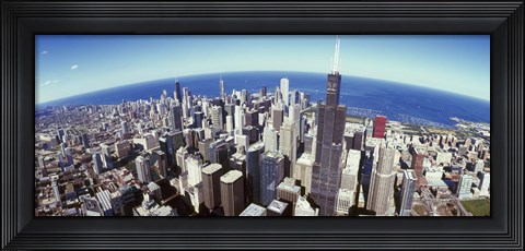 Framed Sears Tower, Aerial View, Lake Michigan, Chicago, Illinois, USA Print
