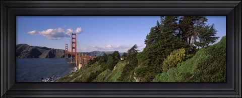 Framed Suspension bridge across the bay, Golden Gate Bridge, San Francisco Bay, San Francisco, California, USA Print