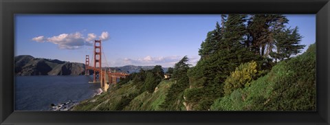 Framed Suspension bridge across the bay, Golden Gate Bridge, San Francisco Bay, San Francisco, California, USA Print