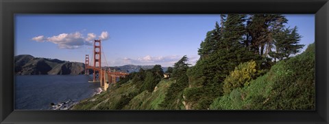 Framed Suspension bridge across the bay, Golden Gate Bridge, San Francisco Bay, San Francisco, California, USA Print