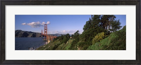 Framed Suspension bridge across the bay, Golden Gate Bridge, San Francisco Bay, San Francisco, California, USA Print