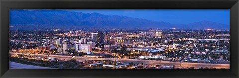 Framed City lit up at dusk, Tucson, Pima County, Arizona, USA 2010 Print