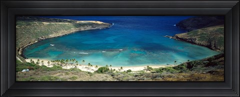 Framed High angle view of a coast, Hanauma Bay, Oahu, Honolulu County, Hawaii, USA Print