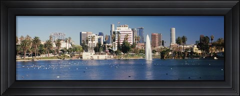 Framed Fountain in front of buildings, Macarthur Park, Westlake, City of Los Angeles, California, USA 2010 Print