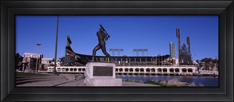 Framed Willie Mays statue in front of a baseball park, AT&amp;T Park, 24 Willie Mays Plaza, San Francisco, California Print