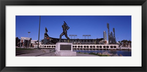 Framed Willie Mays statue in front of a baseball park, AT&amp;T Park, 24 Willie Mays Plaza, San Francisco, California Print