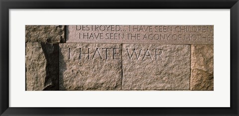 Framed Text engraved on stones at a memorial, Franklin Delano Roosevelt Memorial, Washington DC, USA Print