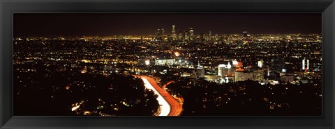 Framed City lit up at night, Hollywood, City Of Los Angeles, Los Angeles County, California, USA 2010 Print
