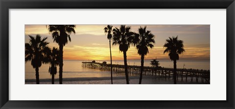 Framed Silhouette of a pier, San Clemente Pier, Los Angeles County, California Print