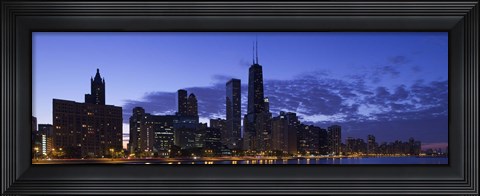 Framed Lit Up Skyline on the Lake Michigan Waterfront, Chicago Print