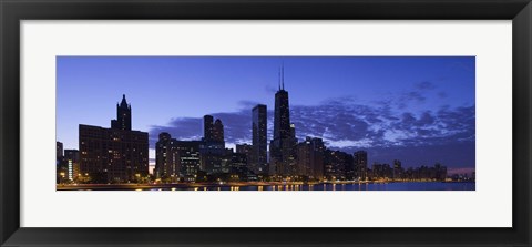 Framed Lit Up Skyline on the Lake Michigan Waterfront, Chicago Print