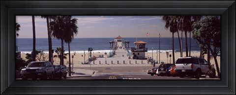 Framed Pier over an ocean, Manhattan Beach Pier, Manhattan Beach, Los Angeles County, California, USA Print