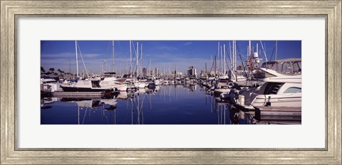 Framed Sailboats at a harbor, Long Beach, Los Angeles County, California, USA Print