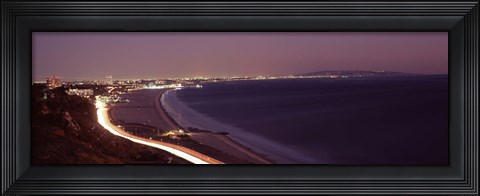 Framed City lit up at night, Highway 101, Santa Monica, Los Angeles County, California, USA Print