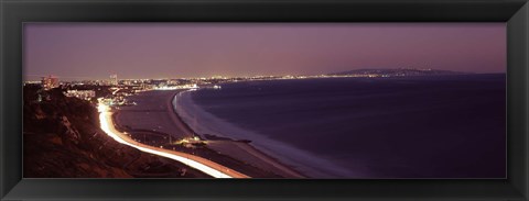 Framed City lit up at night, Highway 101, Santa Monica, Los Angeles County, California, USA Print