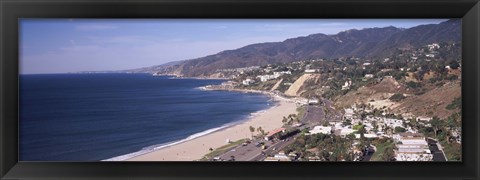 Framed High angle view of a beach, Highway 101, Malibu Beach, Malibu, Los Angeles County, California, USA Print