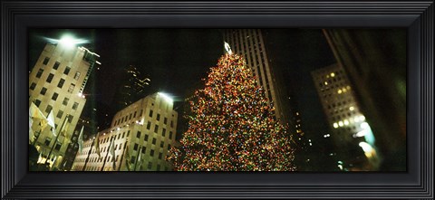 Framed Christmas tree lit up at night, Rockefeller Center, Manhattan, New York State Print